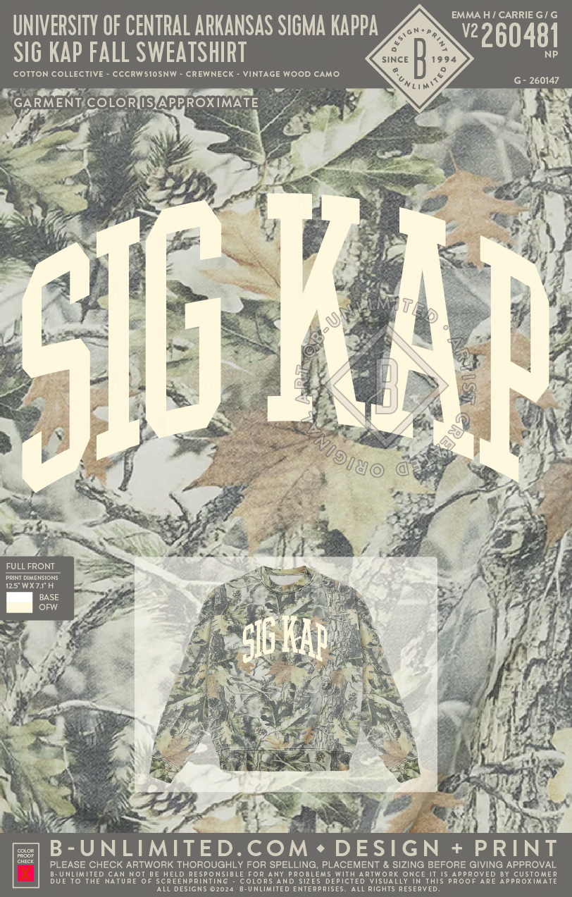 University of Central Arkansas Sigma Kappa - SIG KAP Fall Sweatshirt - Cotton Collective - CCCRW510SNW - Crewneck - Vintage Wood Camo