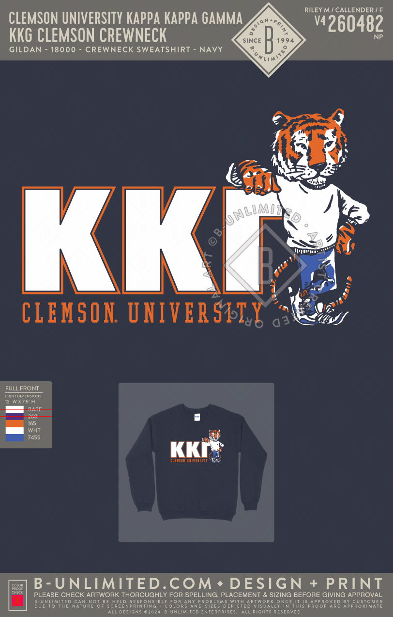 Clemson University Kappa Kappa Gamma - KKG Clemson Crewneck(EOS26) - Gildan - 18000 - Crewneck Sweatshirt - Navy