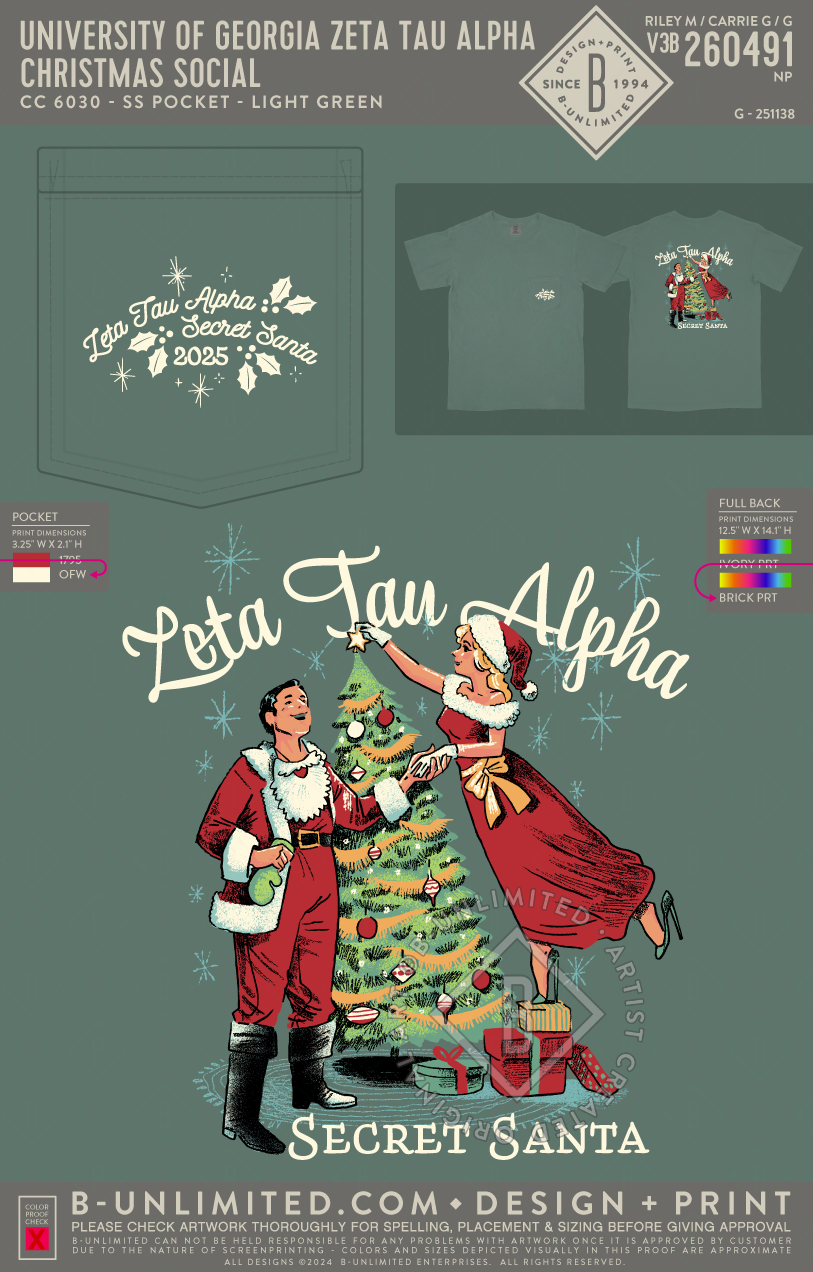 University of Georgia Zeta Tau Alpha - Christmas Social - CC - 6030 - SS Pocket - Light Green