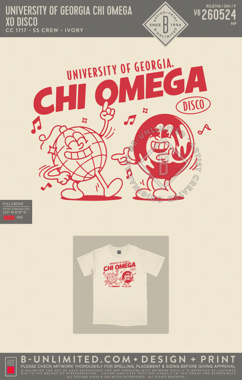 University of Georgia Chi Omega - XO DISCO - CC - 1717 - SS Crew - Ivory