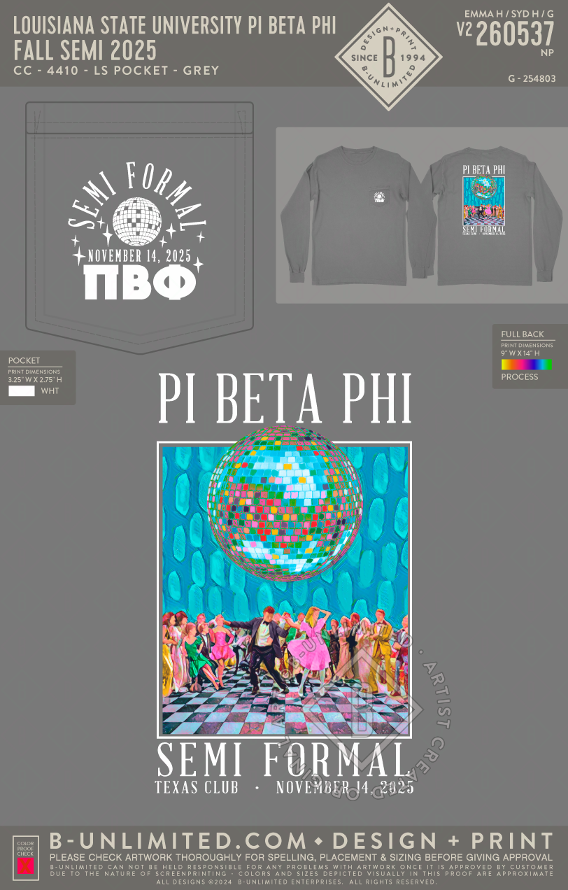 Louisiana State University Pi Beta Phi - Fall Semi 2025 - CC - 4410 - LS Pocket - Grey