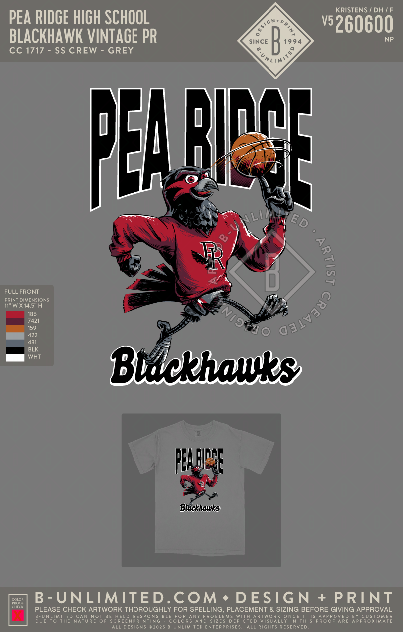 Pea Ridge High School - Blackhawk Vintage PR - CC - 1717 - SS Crew - Grey