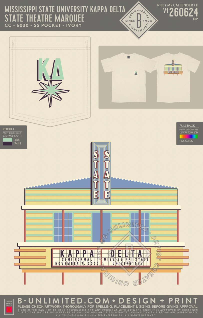 Mississippi State University Kappa Delta - State Theatre Marquee - CC - 6030 - SS Pocket - Ivory