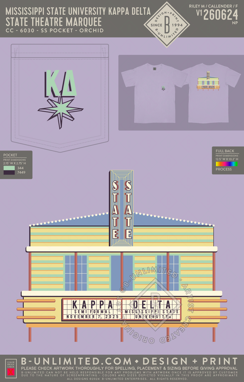 Mississippi State University Kappa Delta - State Theatre Marquee - CC - 6030 - SS Pocket - Orchid