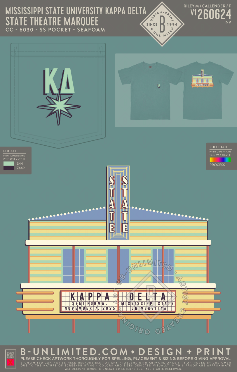 Mississippi State University Kappa Delta - State Theatre Marquee - CC - 6030 - SS Pocket - Seafoam