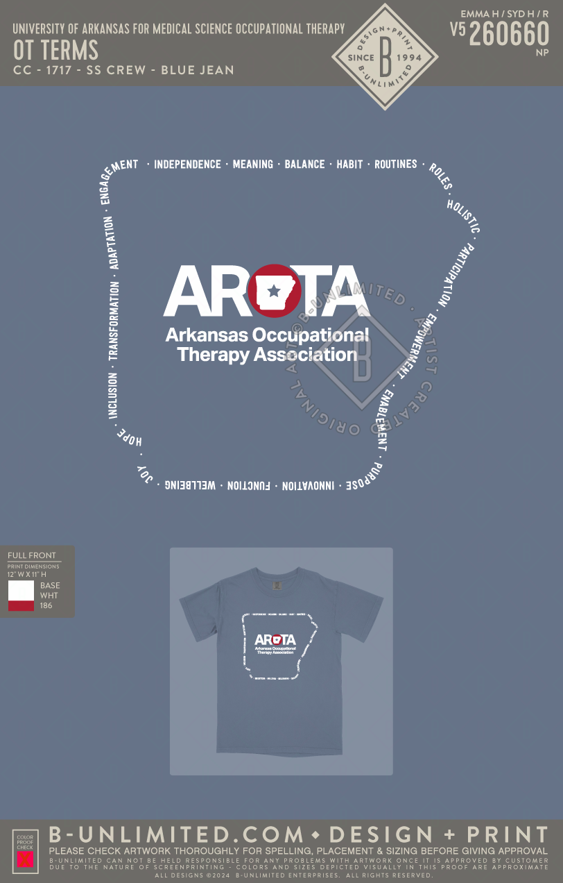 University of Arkansas for Medical Science Occupational Therapy - OT Terms - CC - 1717 - SS Crew - Blue Jean