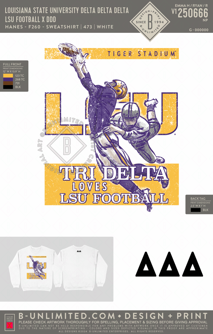 Louisiana State University Delta Delta Delta - LSU Football x DDD - Hanes - F260 - Sweatshirt - White