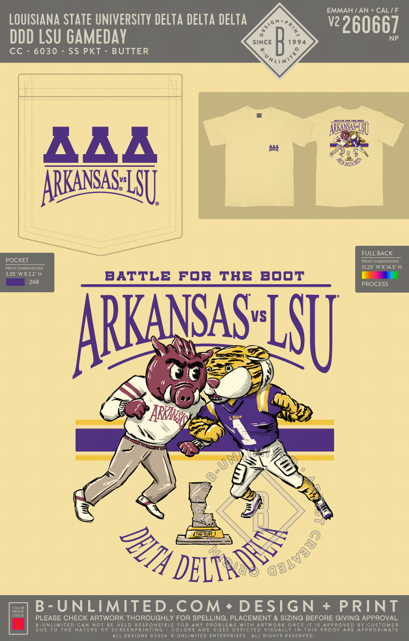 Louisiana State University Delta Delta Delta - DDD LSU Gameday - CC - 6030 - SS Pocket - Butter