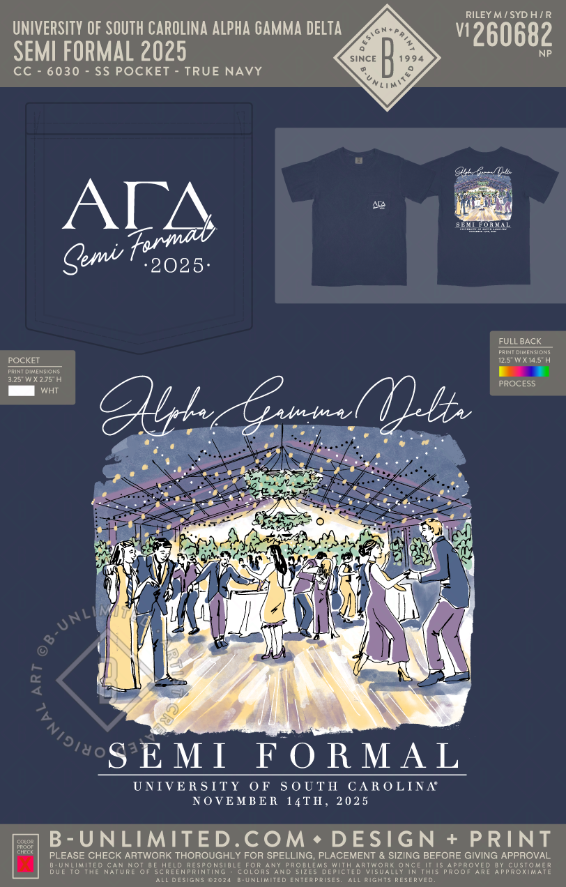 University of South Carolina Alpha Gamma Delta - Semi Formal 2025 (EOS26) - CC - 6030 - SS Pocket - True Navy