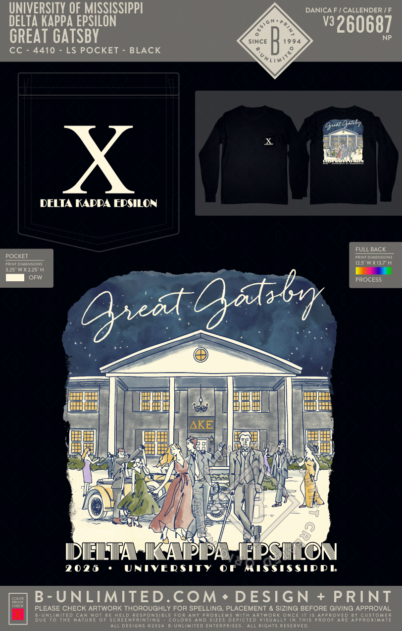University of Mississippi Delta Kappa Epsilon - Great Gatsby - CC - 4410 - LS Pocket - Black