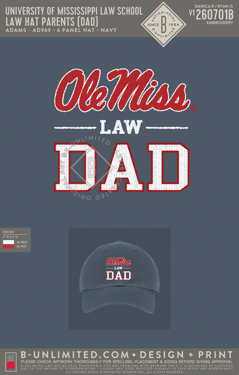 University of Mississippi Law School - Law Hat Parents (Dad) - Adams - AD969 - Hat - Navy
