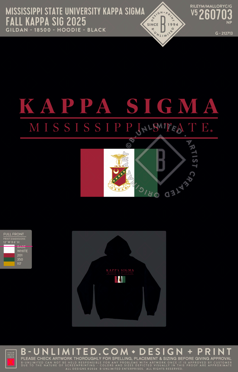 Mississippi State University Kappa Sigma - Fall Kappa Sig 2025 - Gildan - 18500 - Hoodie - Black