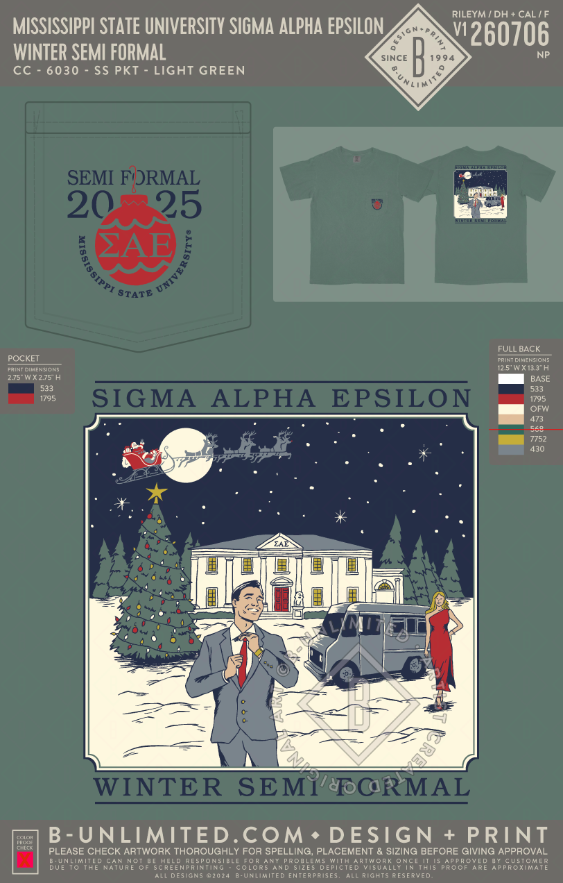 Mississippi State University Sigma Alpha Epsilon - Winter Semi Formal - CC - 6030 - SS Pocket - Light Green