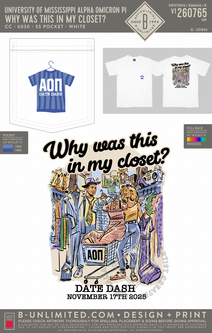 University of Mississippi Alpha Omicron Pi - Why was this in my closet? - CC - 6030 - SS Pocket - White