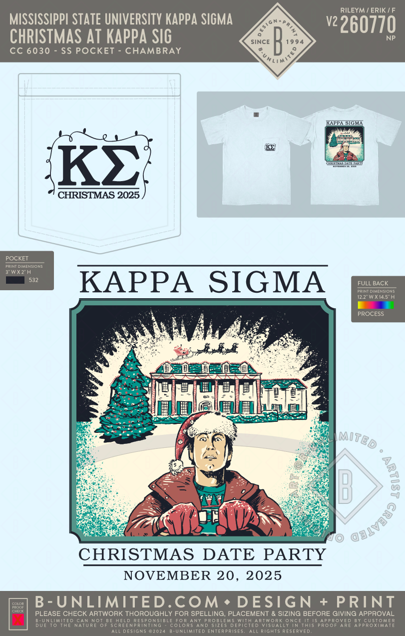 Mississippi State University Kappa Sigma - Christmas at Kappa Sig - CC - 6030 - SS Pocket - Chambray