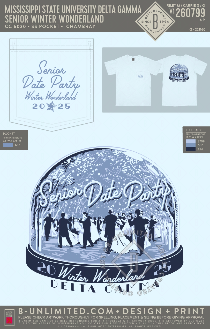Mississippi State University Delta Gamma - Senior Winter Wonderland - CC - 6030 - SS Pocket - Chambray