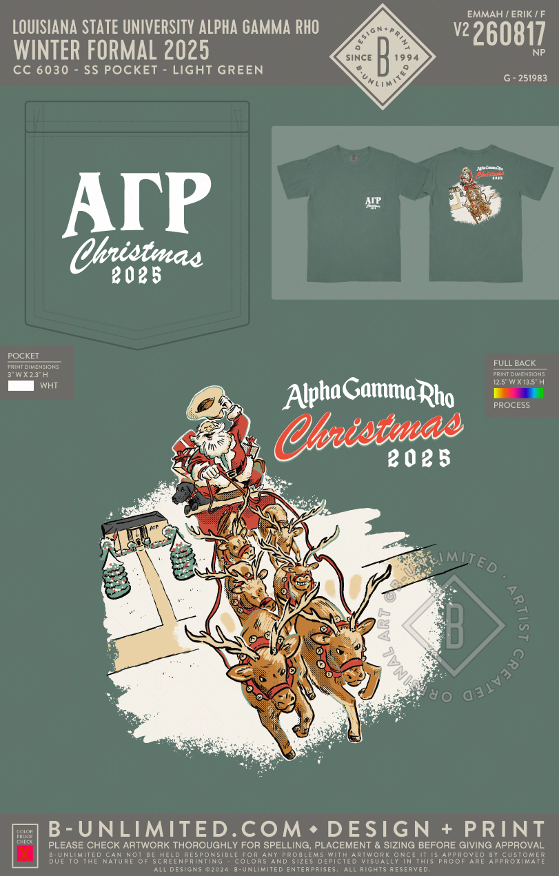 Louisiana State University Alpha Gamma Rho - Winter Formal 2025 - CC - 6030 - SS Pocket - Light Green