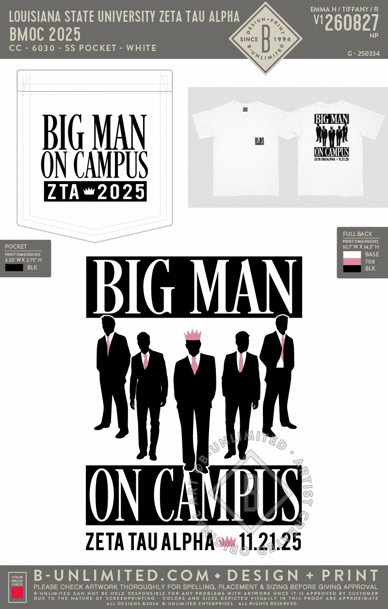 Louisiana State University Zeta Tau Alpha - BMOC 2025 - CC - 6030 - SS Pocket - White