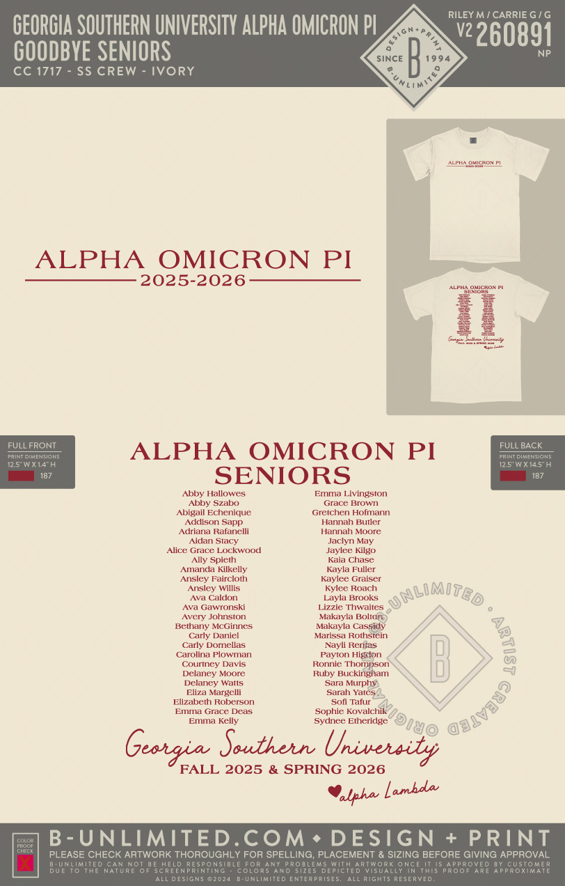 Georgia Southern University Alpha Omicron Pi - Goodbye Seniors - CC - 1717 - SS Crew - Ivory