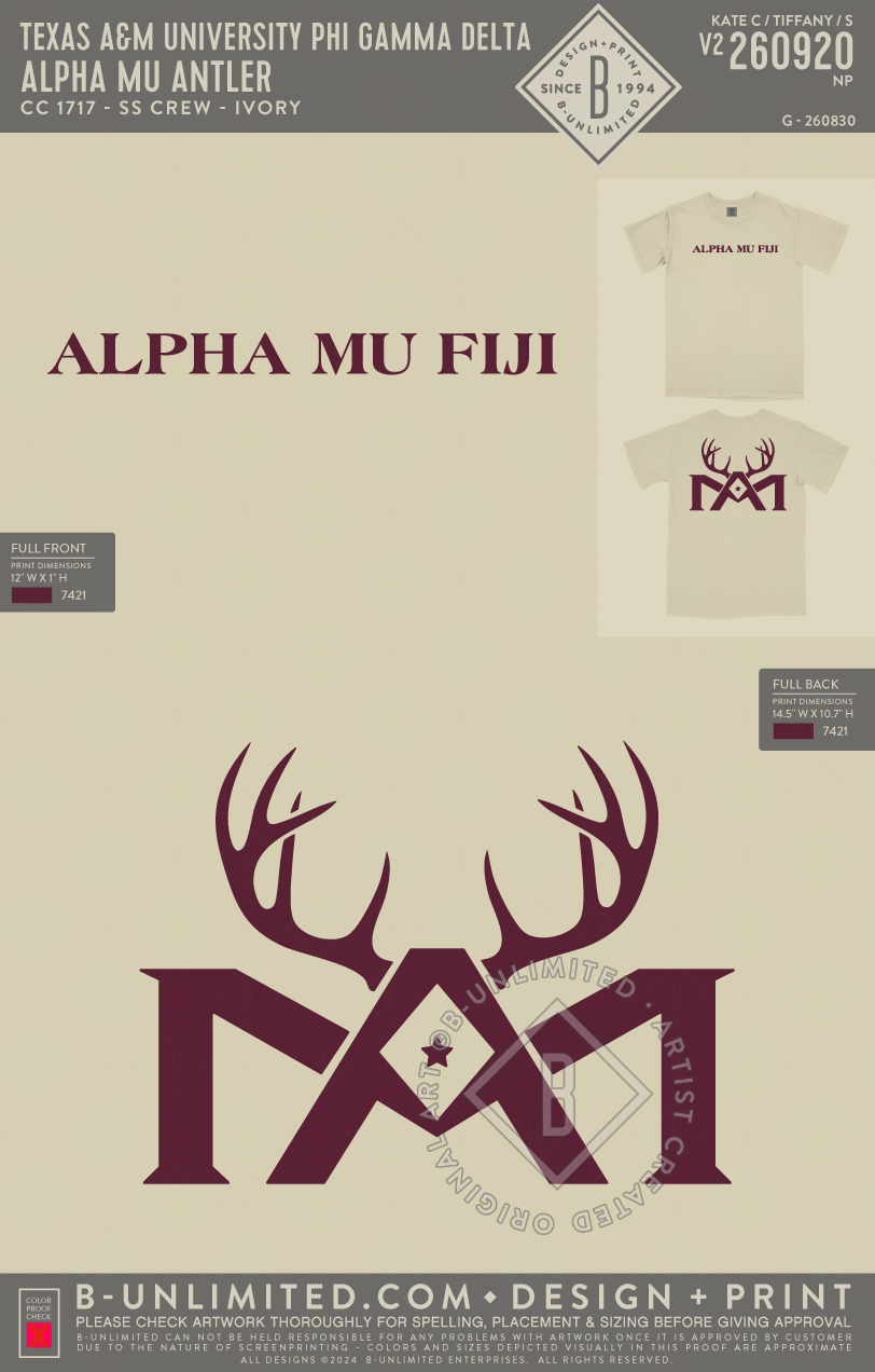 Texas A&M University Phi Gamma Delta - Alpha Mu Antler - CC - 1717 - SS Crew - Ivory