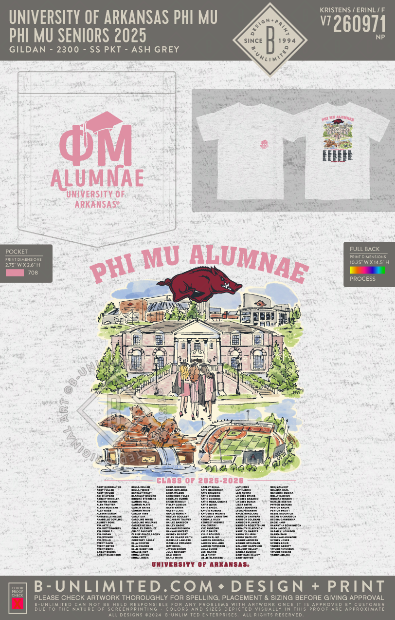University of Arkansas Phi Mu - Phi Mu Seniors 2025 - Gildan - 2300 - SS Pocket - Ash Grey