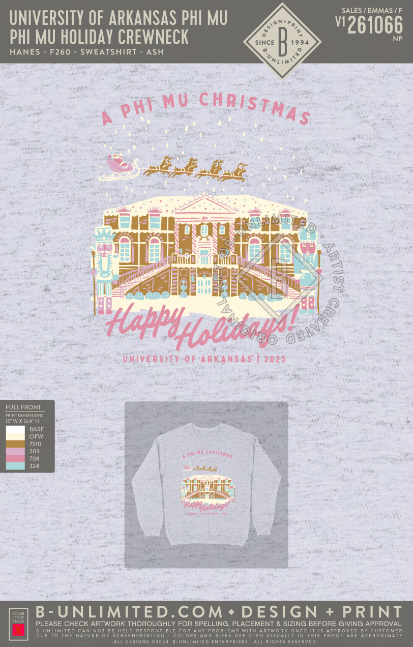 University of Arkansas Phi Mu - Phi Mu Holiday Crewneck - Hanes - F260 - Sweatshirt - Ash