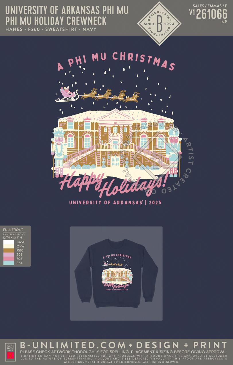 University of Arkansas Phi Mu - Phi Mu Holiday Crewneck - Hanes - F260 - Sweatshirt - Navy