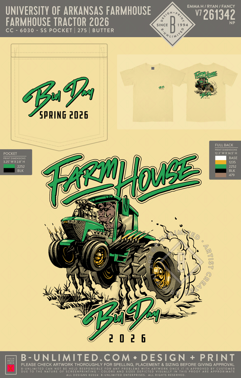 University of Arkansas Farmhouse - Farmhouse Tractor 2026 (EOS26) - CC - 6030 - SS Pocket - Butter