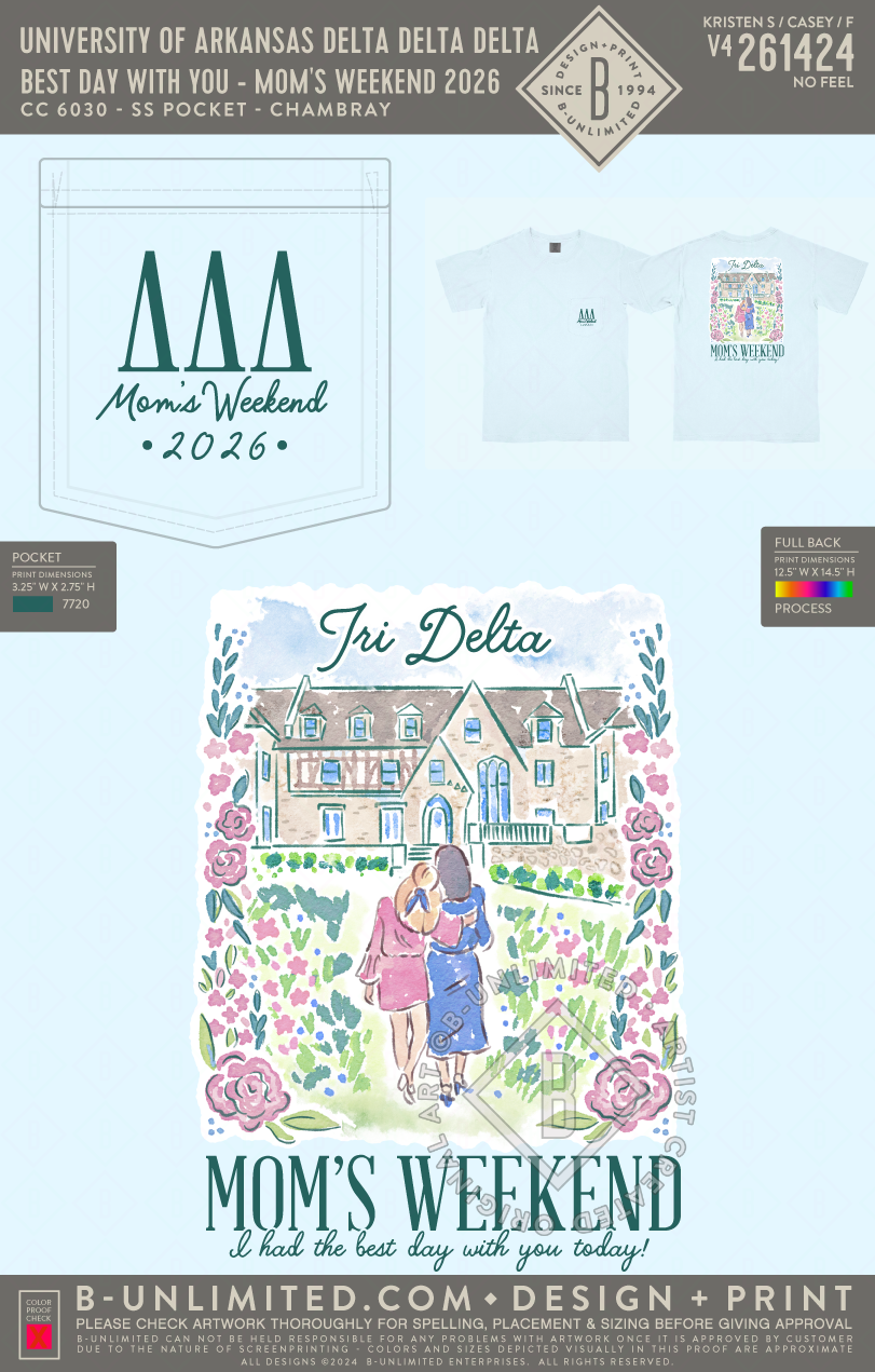 University of Arkansas Delta Delta Delta - Best Day With You - Mom's Weekend 2026 (EOS26) - CC - 6030 - SS Pocket - Chambray