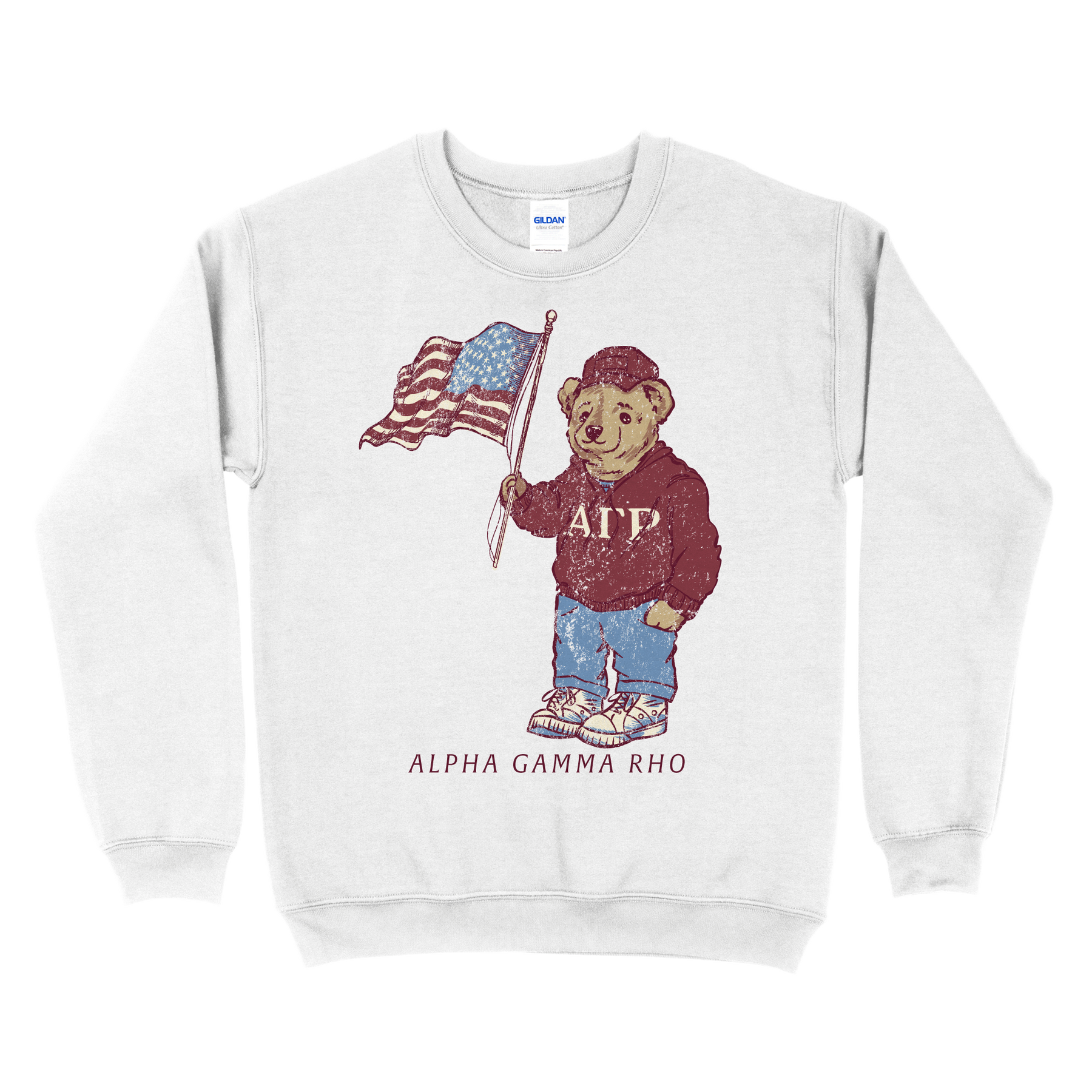 B-Unlimited Greek - A - American Bear - Alpha Gamma Rho - Gildan - 18000 - Crewneck Sweatshirt - White