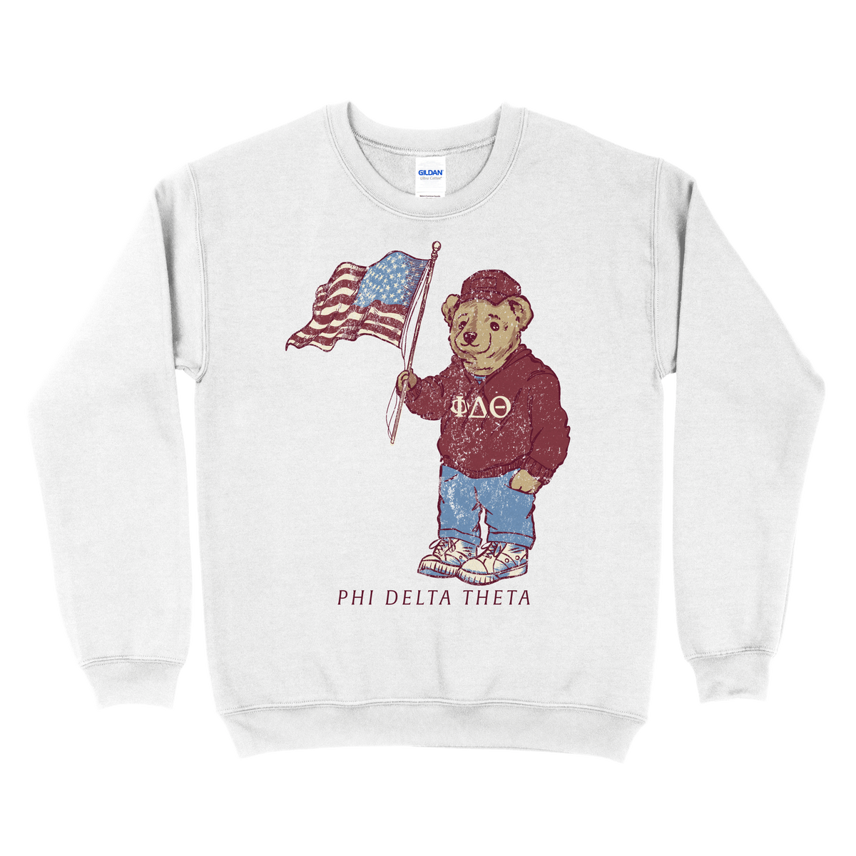 B-Unlimited Greek - American Bear Phi Delta Theta - Gildan - 18000 - Crewneck Sweatshirt - White