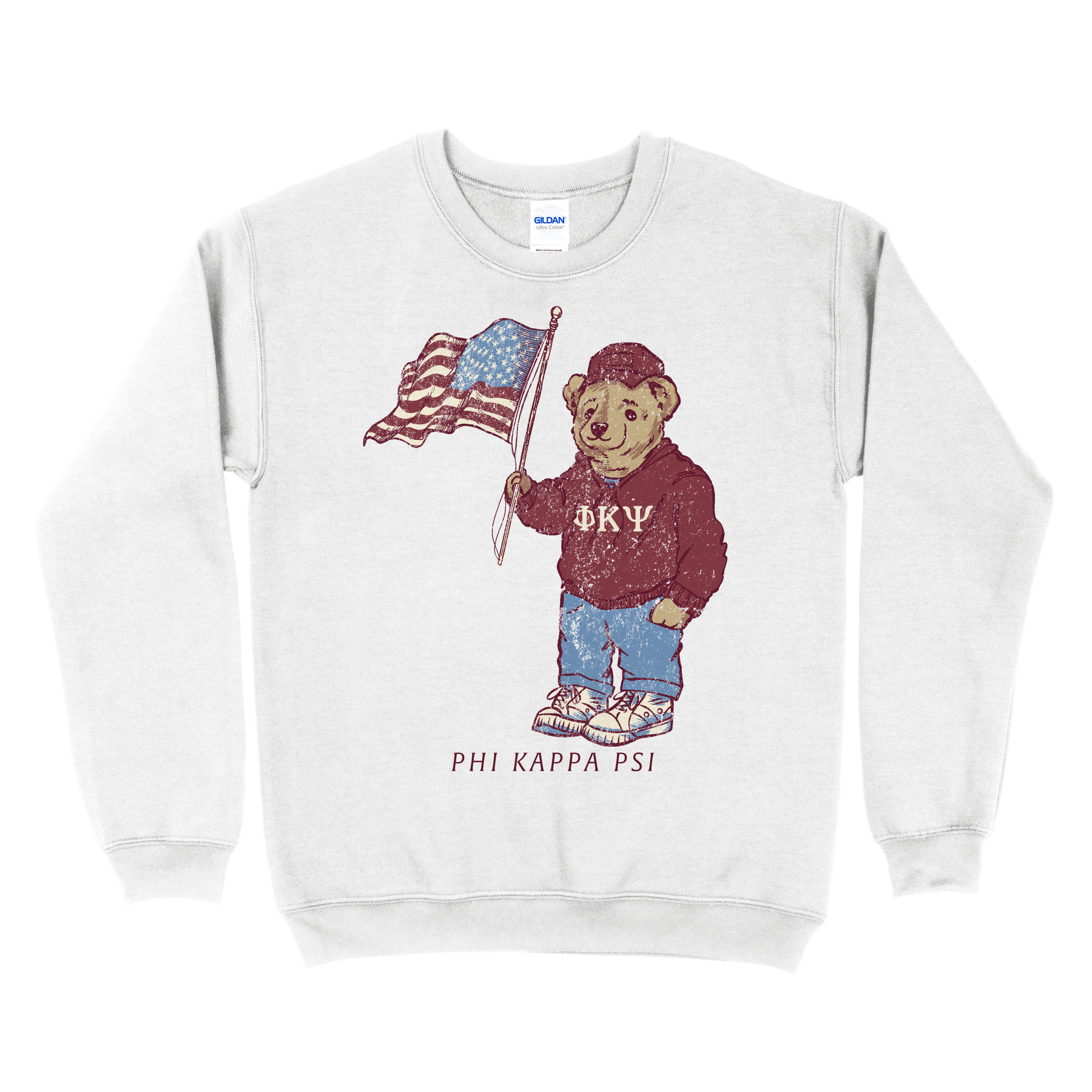 B-Unlimited Greek - American Bear - Phi Kappa Psi - Gildan - 18000 - Crewneck Sweatshirt - White