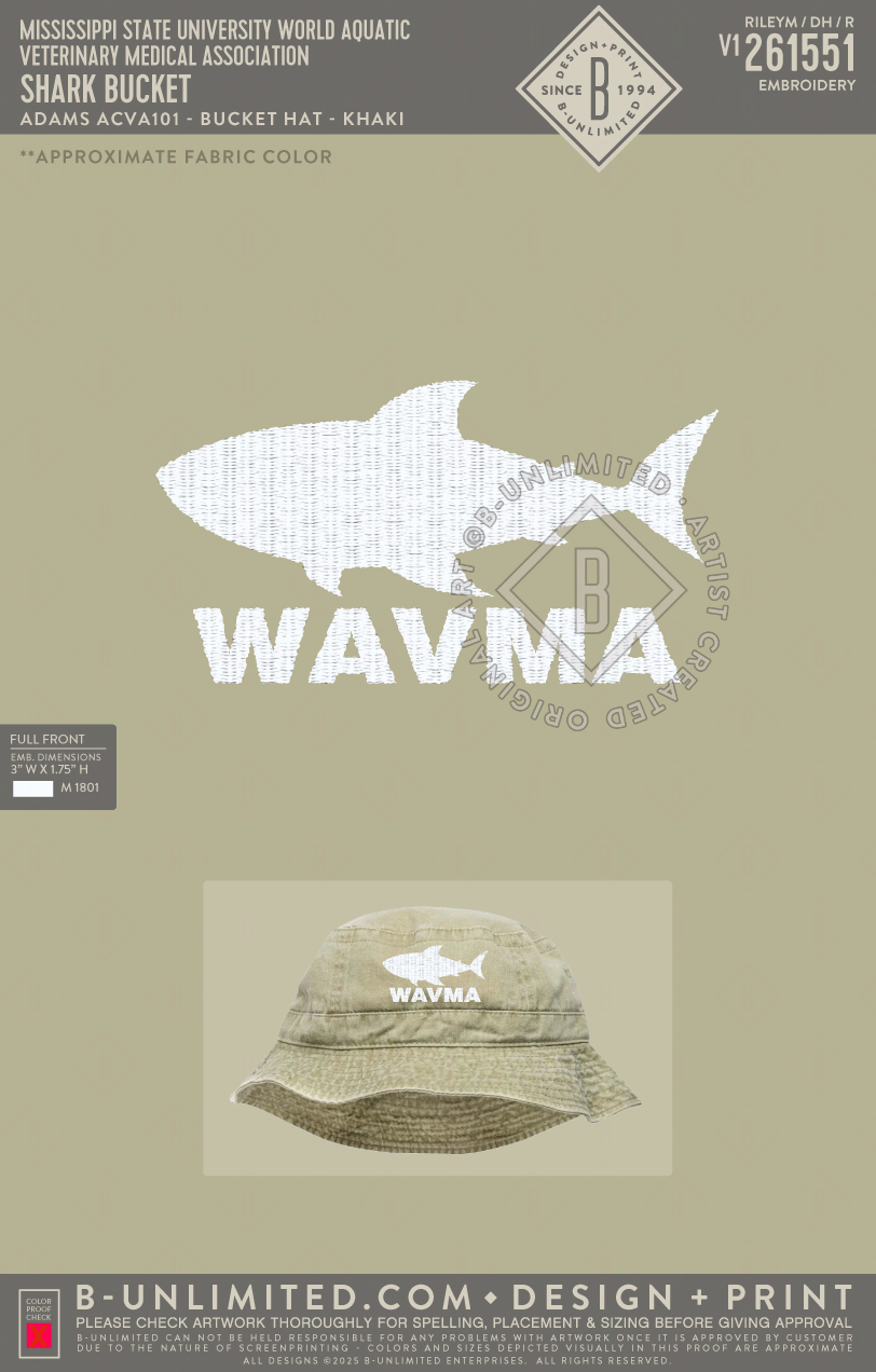 Mississippi State University World Aquatic Veterinary Medical Association - Shark Bucket - Adams - ACVA101 - Bucket Hat - Khaki