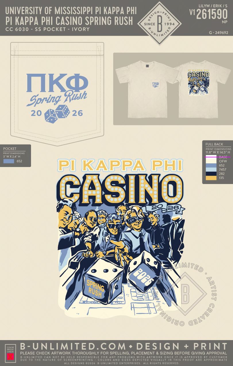 University of Mississippi Pi Kappa Phi - Pi Kappa Phi Casino Spring Rush (EOS26) - CC - 6030 - SS Pocket - Ivory