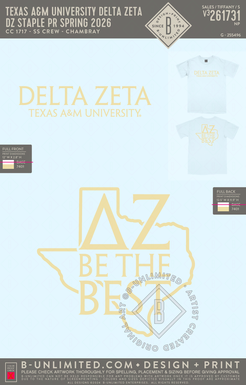 Texas A&M University Delta Zeta - DZ Staple PR Spring 2026 (EOS26) - CC - 1717 - SS Crew - Chambray