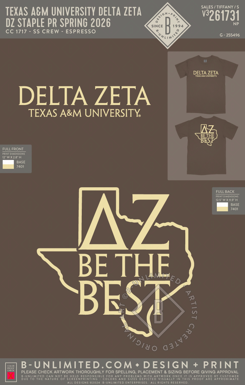 Texas A&M University Delta Zeta - DZ Staple PR Spring 2026 (EOS26) - CC - 1717 - SS Crew - Espresso
