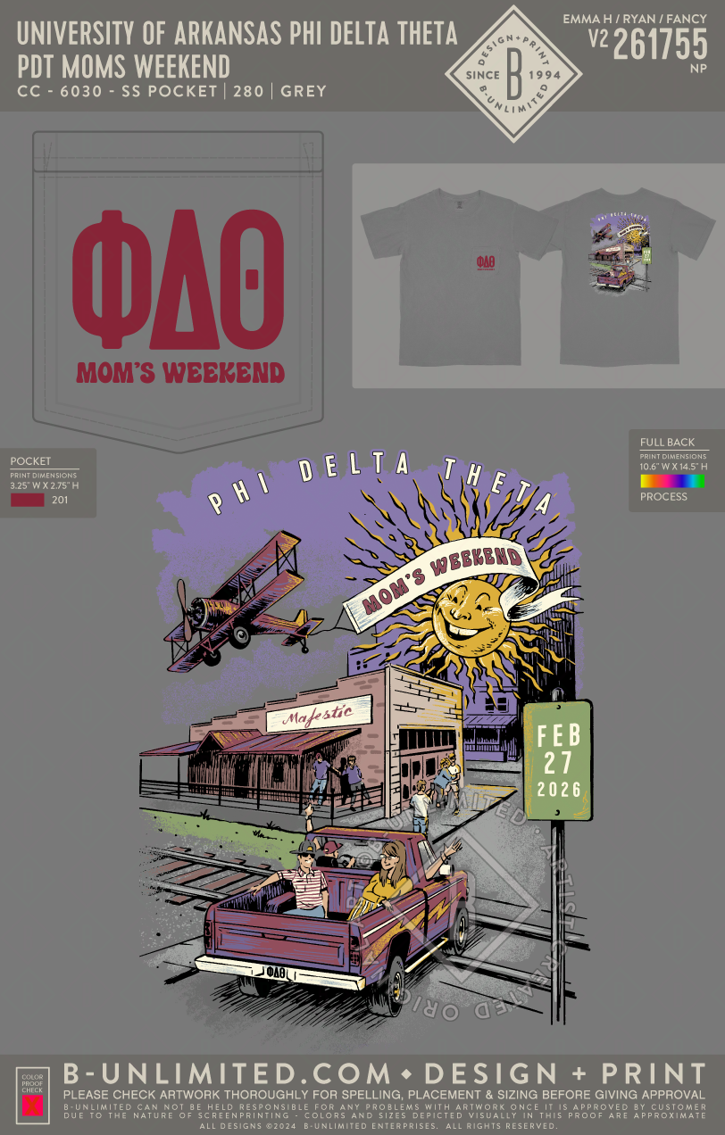University of Arkansas Phi Delta Theta - PDT Moms Weekend (EOS26) - CC - 6030 - SS Pocket - Grey