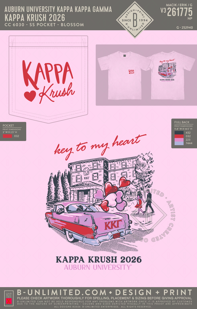 Auburn University Kappa Kappa Gamma - Kappa Krush 2026 (EOS26) - CC - 6030 - SS Pocket - Blossom