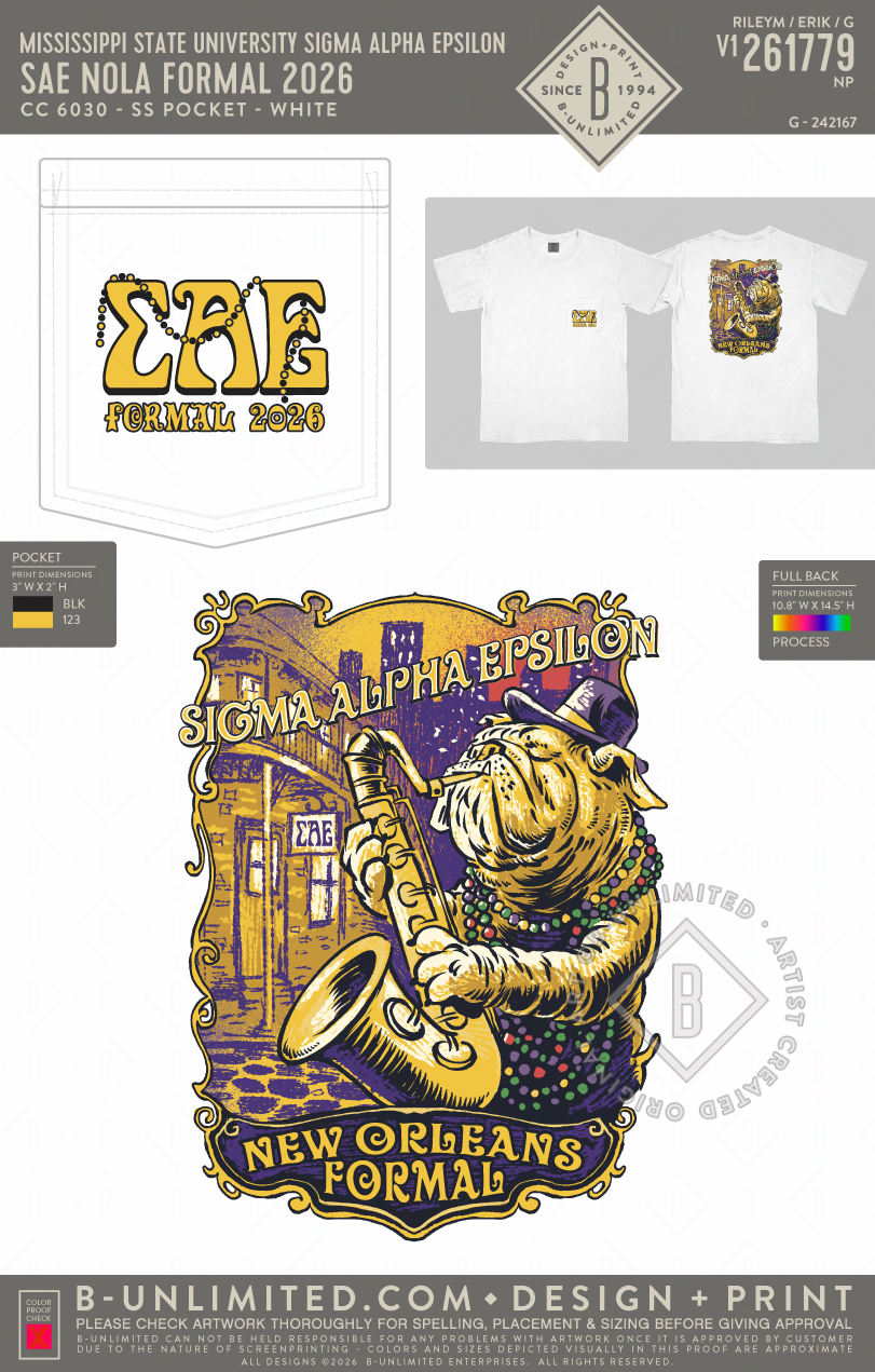 Mississippi State University Sigma Alpha Epsilon - SAE Nola Formal 2026(EOS26) - CC - 6030 - SS Pocket - White