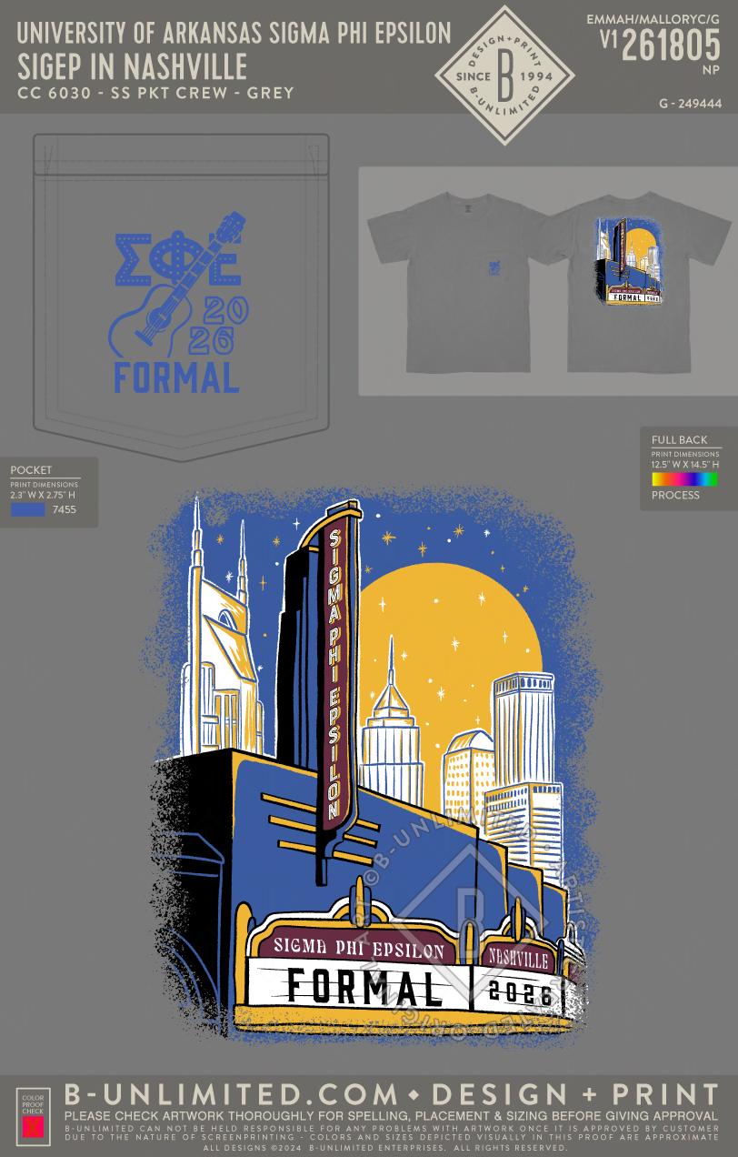 University of Arkansas Sigma Phi Epsilon - SigEp in Nashville (EOS26) - CC - 6030 - SS Pocket - Grey