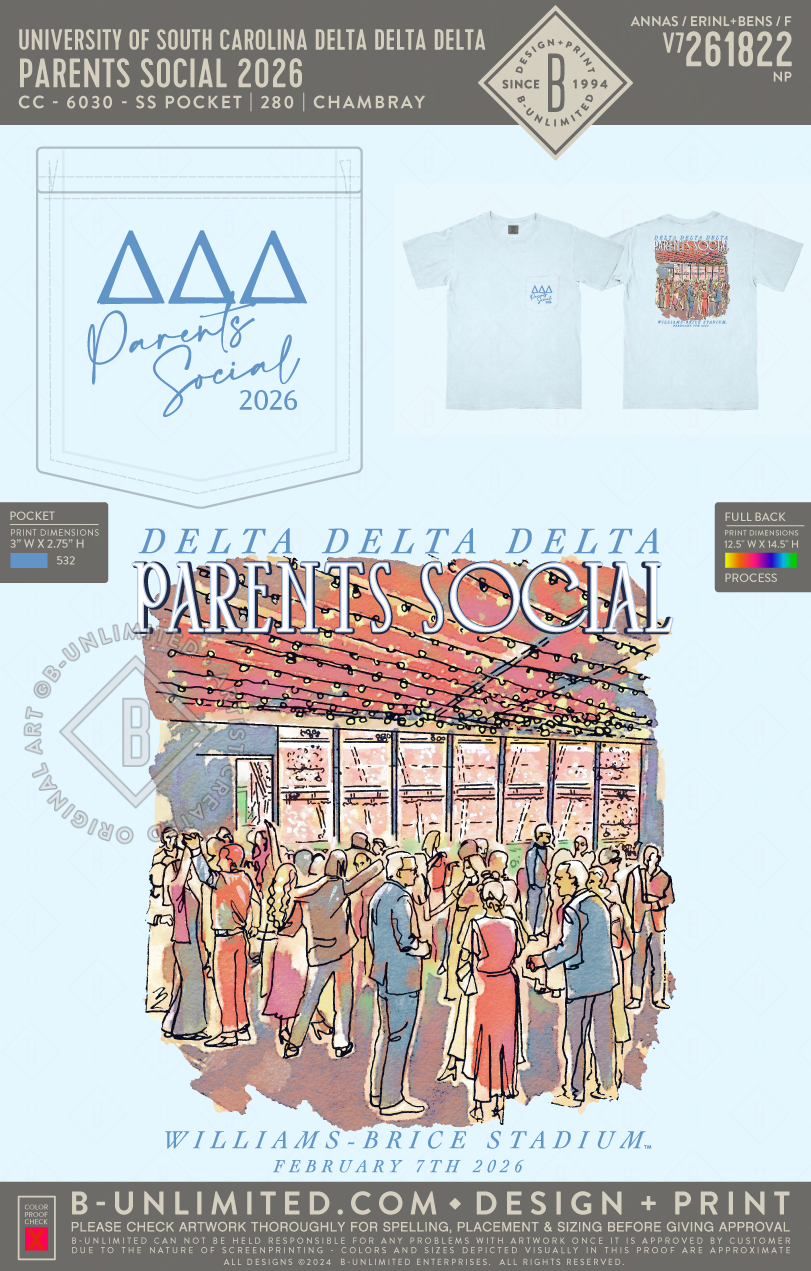 University of South Carolina Delta Delta Delta - parents social 2026 (EOS26) - CC - 6030 - SS Pocket - Chambray