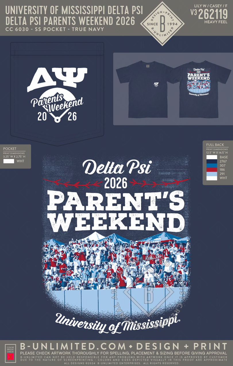 University of Mississippi Delta Psi - Delta Psi Parents Weekend 2026 (EOS26) - CC - 6030 - SS Pocket - True Navy