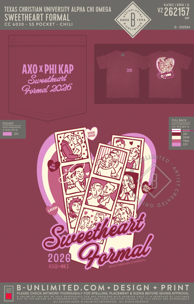 Texas Christian University Alpha Chi Omega - Sweetheart Formal (EOS26) - CC - 6030 - SS Pocket - Chili