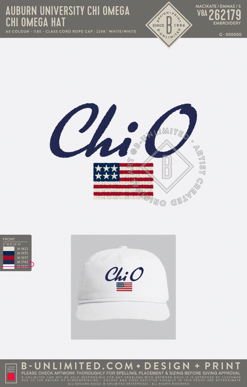 Auburn University Chi Omega - Chi Omega Hat - AS Colour - 1185 - Class Cord Rope Cap - White/White
