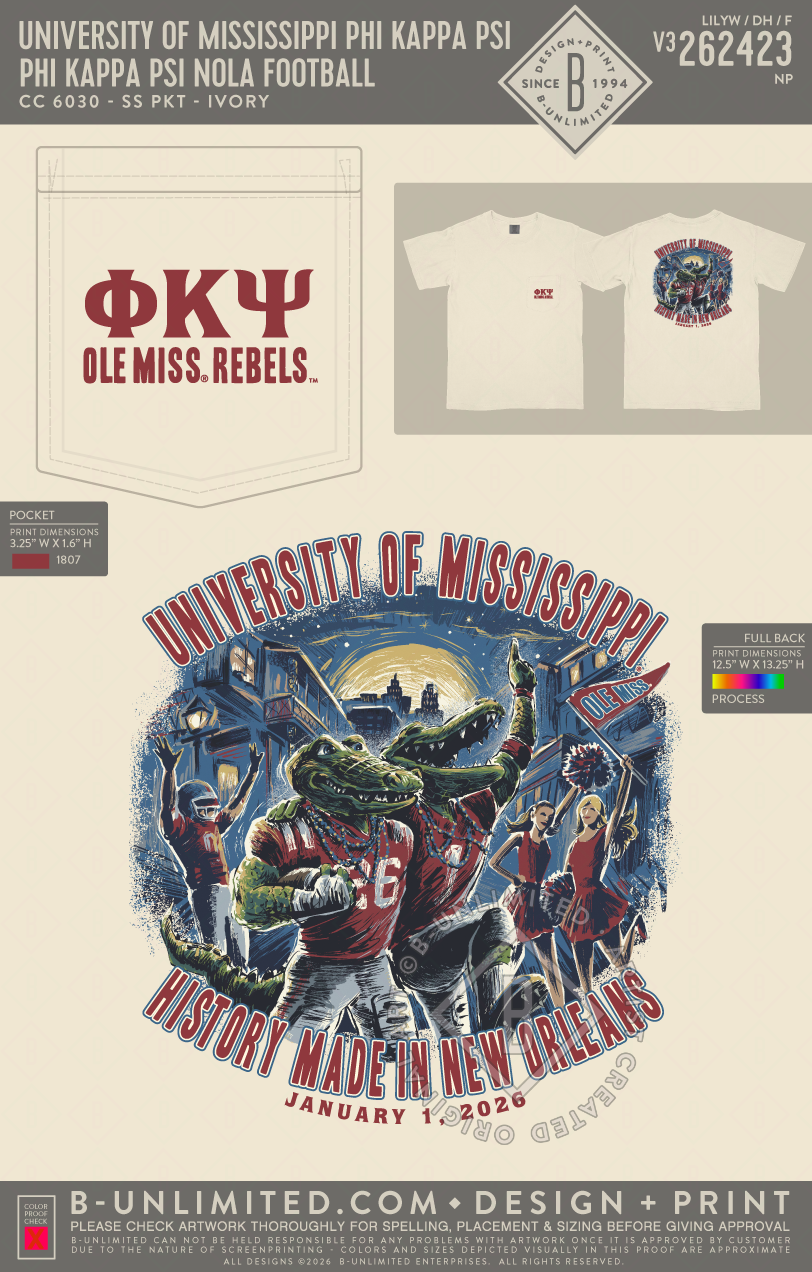 University of Mississippi Phi Kappa Psi - Phi Kappa Psi NOLA Football (EOS26) - CC - 6030 - SS Pocket - Ivory