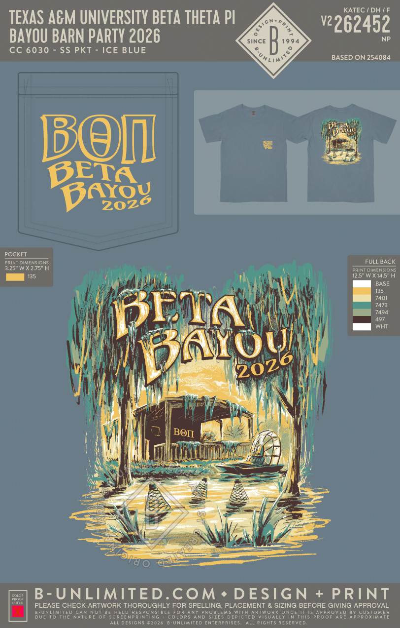 Texas A&M University Beta Theta Pi - Bayou Barn Party 2026 (EOS26) - CC - 6030 - SS Pocket - Ice Blue