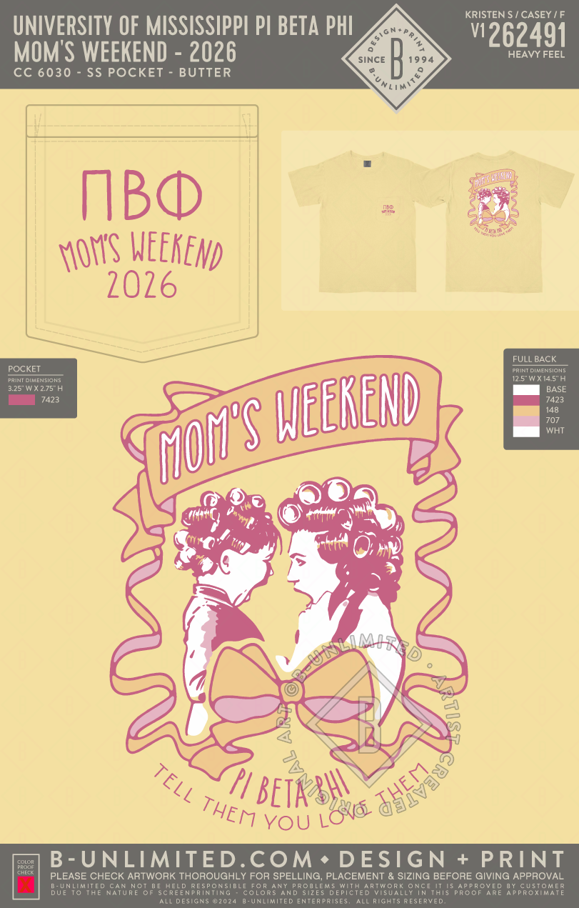University of Mississippi Pi Beta Phi - Mom's Weekend - 2026 (EOS26) - CC - 6030 - SS Pocket - Butter