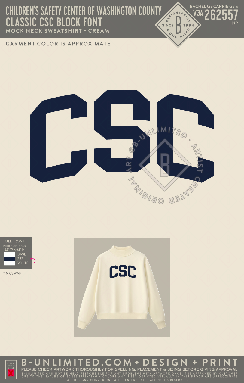Children's Safety Center of Washington County - Classic CSC Block Font - Tap Stitch - WW0004-P001-V2 - Mockneck Crewneck Sweatshirt - Cream Apricot
