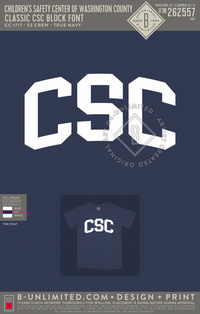 Children's Safety Center of Washington County - Classic CSC Block Font - CC - 1717 - SS Crew - True Navy