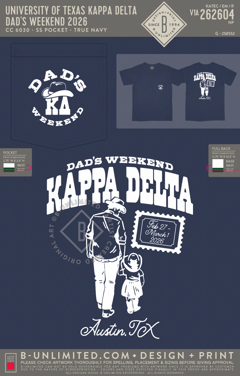 University of Texas Kappa Delta - Dad's Weekend 2026 (EOS26) - CC - 6030 - SS Pocket - True Navy